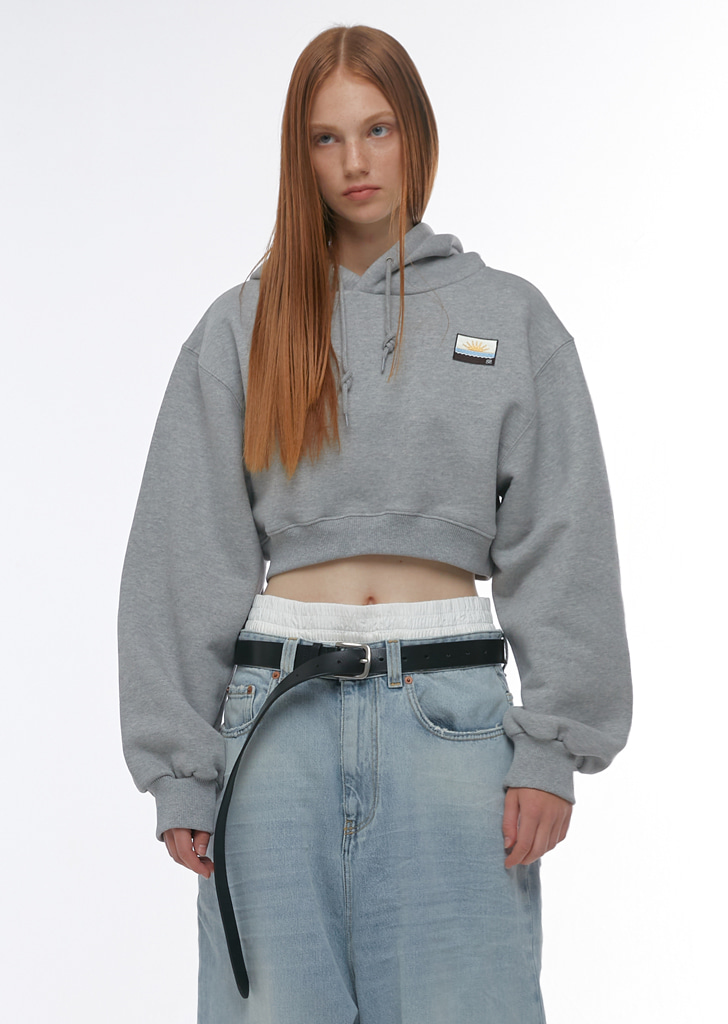 PATCH CROP HOODIE,GRAY