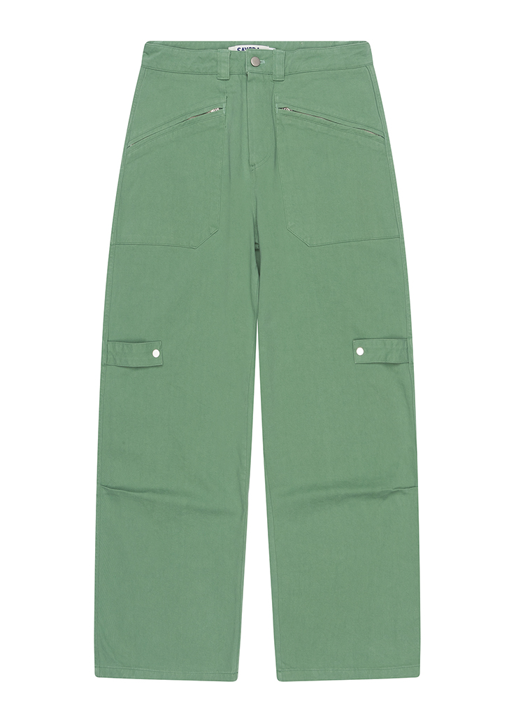 WIDE-LEG WASHED PANTS, GREEN